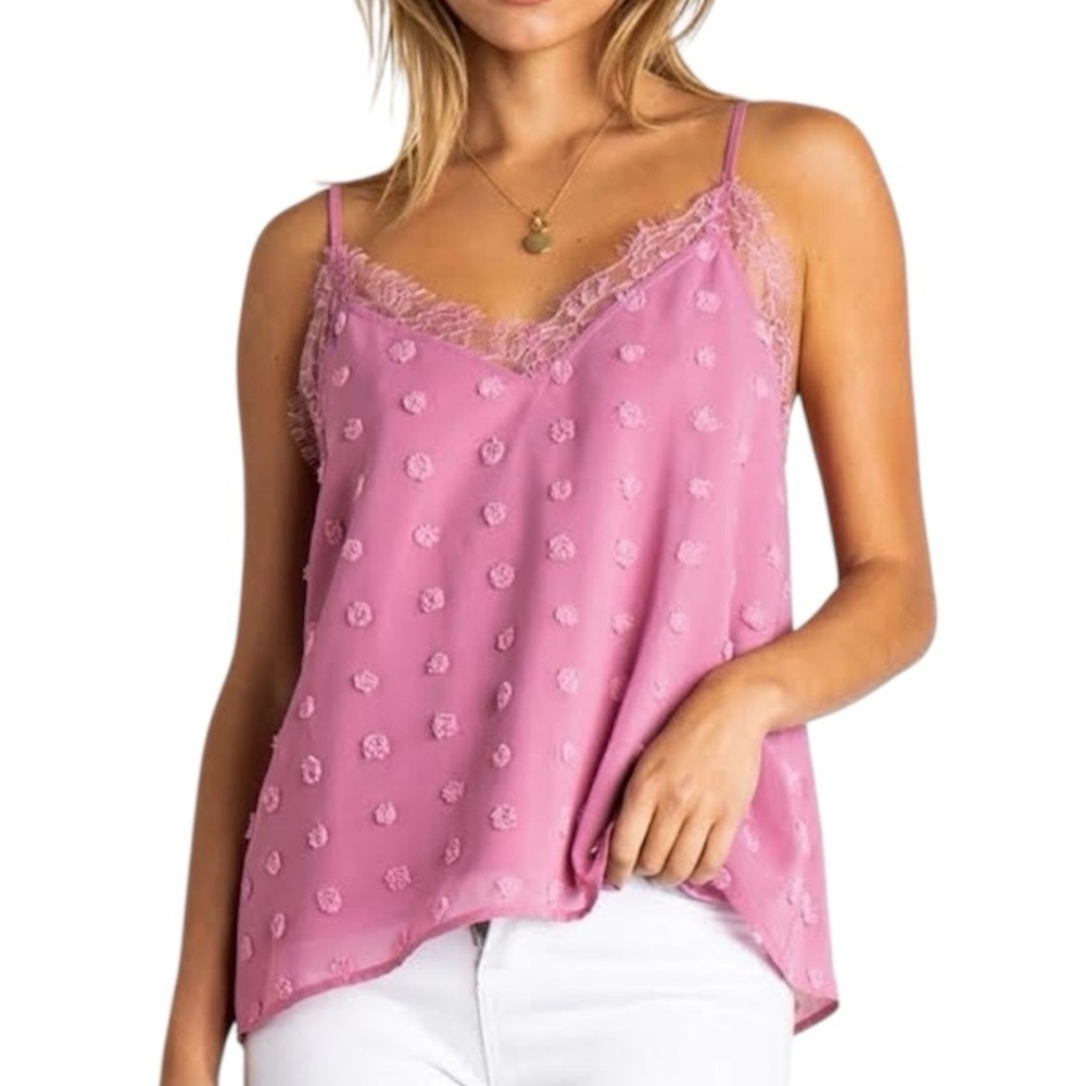 New Lisa Robertson Polka Dot Lace Trim Cami Tank Top Pink Size XS